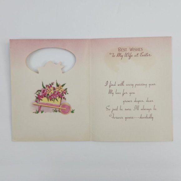 Vintage Easter Card To My Wife Flower Basket Cutout Unused No Envelope - Picture 2 of 7